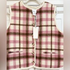NWT SZ L Bailey 44 Women’s Pink and Brown Plaid Vest REVERSIBLE